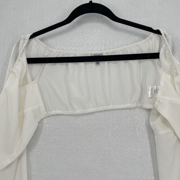 Tobi Crop Top Tie Front Small White Long Flare Sleeve Elastic Back Festival Boho - Picture 4 of 12